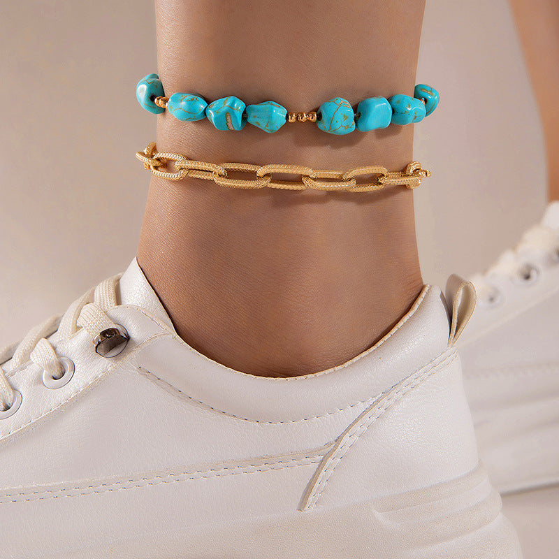 Wholesale Holiday style bohemian beaded stacking anklet starfish turtle shell pendant anklet five-piece set